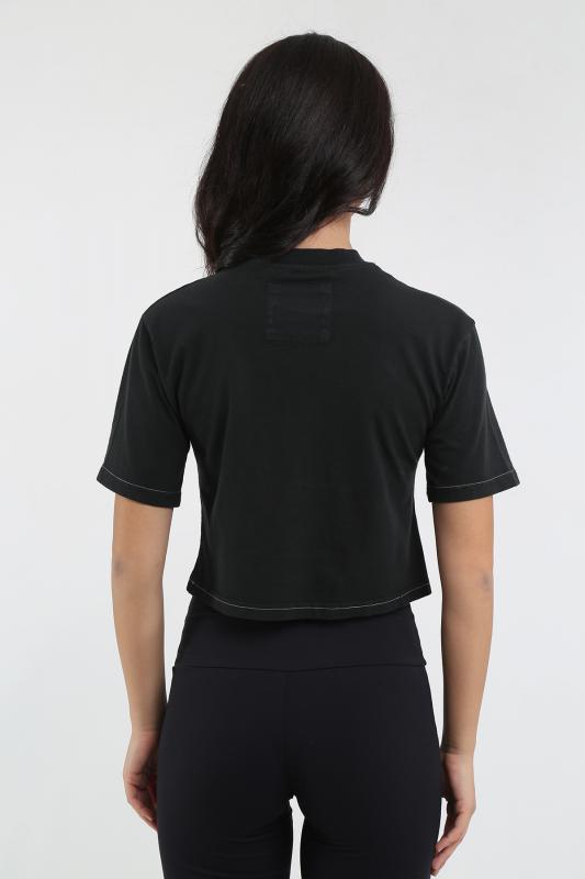 Siyah %100 Pamuk Crop Örme T-Shirt