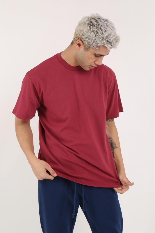 Unisex Bordo %100 Pamuk T-Shirt