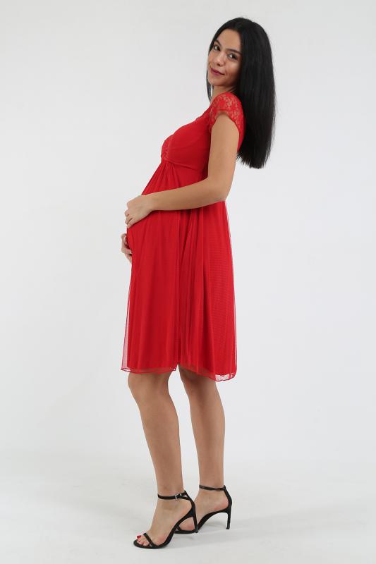 Kırmızı Dantel Detaylı Lüks Hamile Elbise